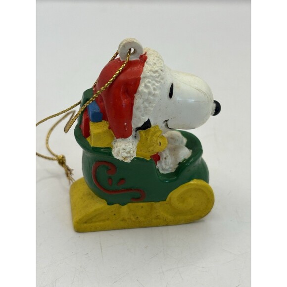 Vintage Peanuts PVC Christmas Ornament Santa Snoopy On Sleigh - Picture 2 of 6